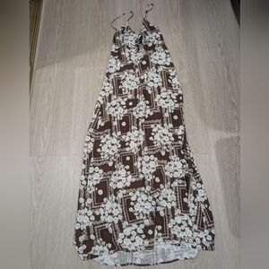 Anthropologie NWT Paper Heart Chocolate Brown Floral Linen Maxi Dress